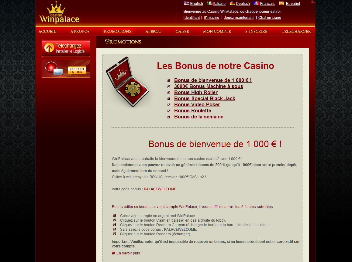 Testez le casino Winpalace, le palace des joueurs en ligne