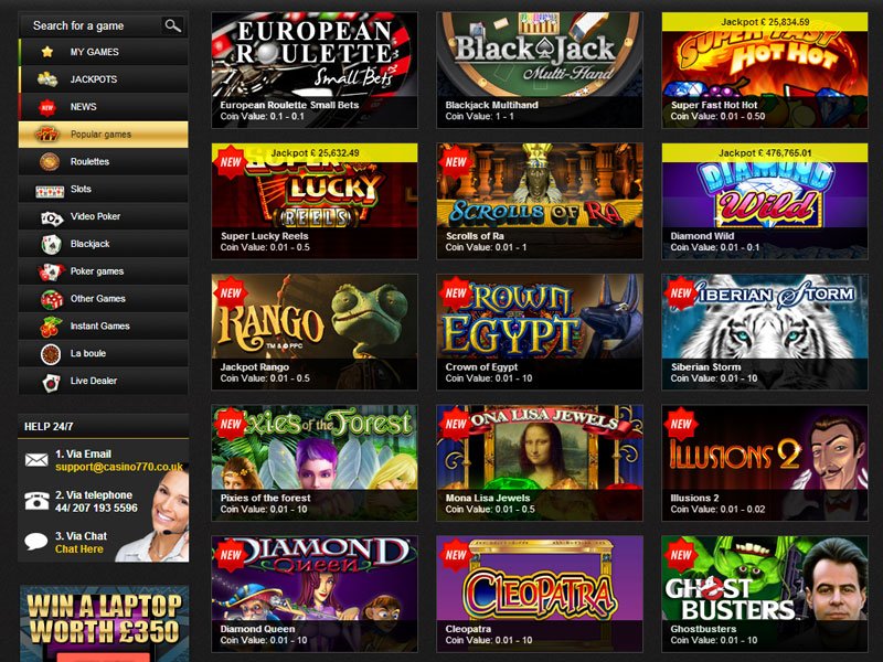 Get Games and Bonuses in the Casino 770 Review