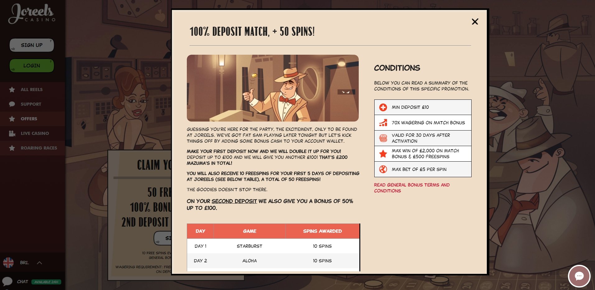 Joreels casino bonus codes